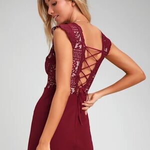 Lulus Give a Glam Red Lace Lace-Up Bodycon Dress XS